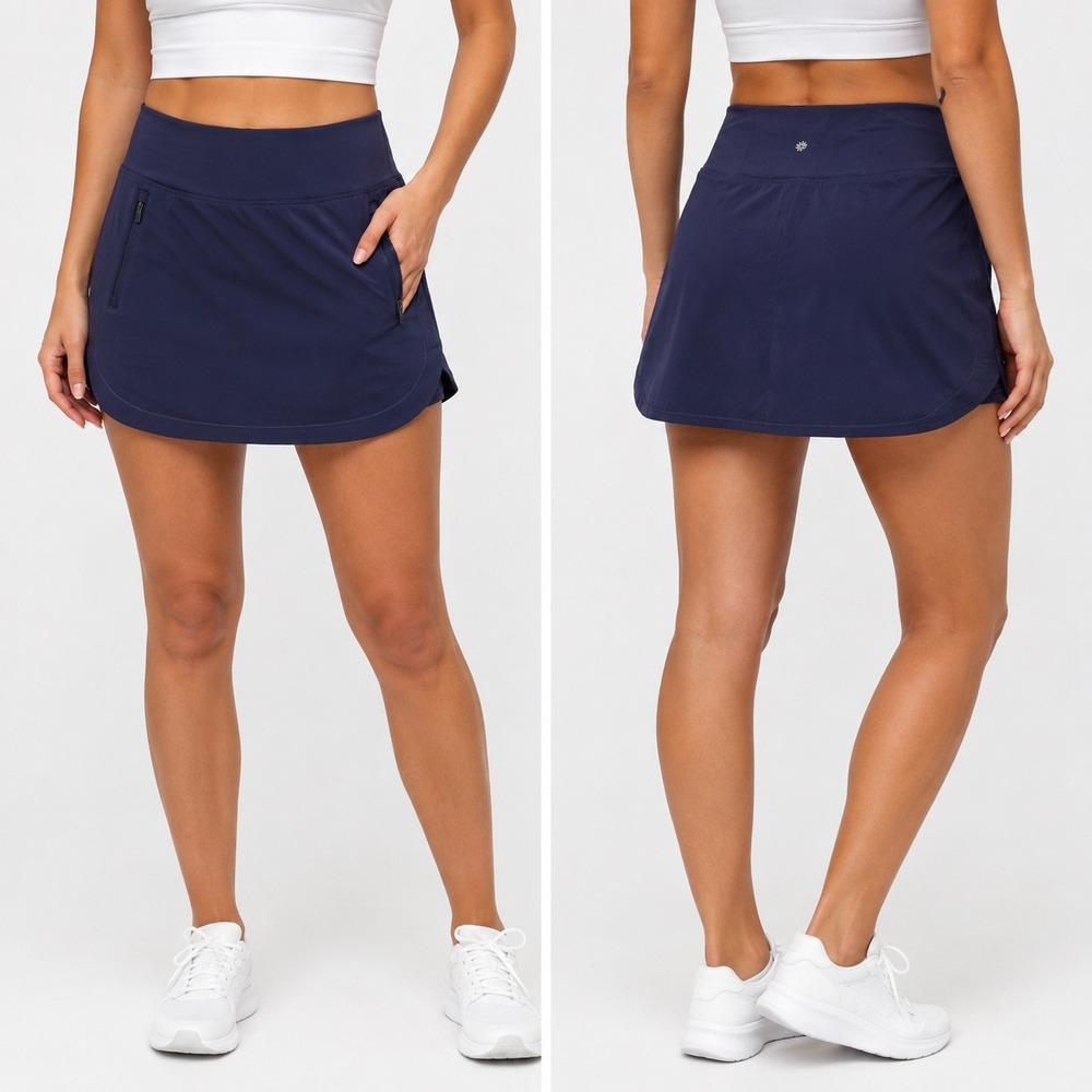Athleta Fairway Golf Skort XL 16" Navy Blue high rise, built In shorts